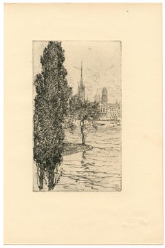 Retro "Vue de Rouen" original etching