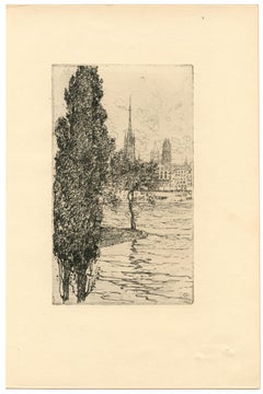 Antique "Vue de Rouen" original etching