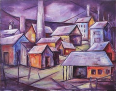 Globe Smelter, Denver, Colorado, American Modernist Oil Painting in Purple