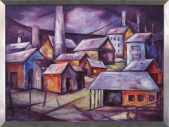 Globe Smelter, Denver, Colorado, American Modernist Oil Painting in Purple