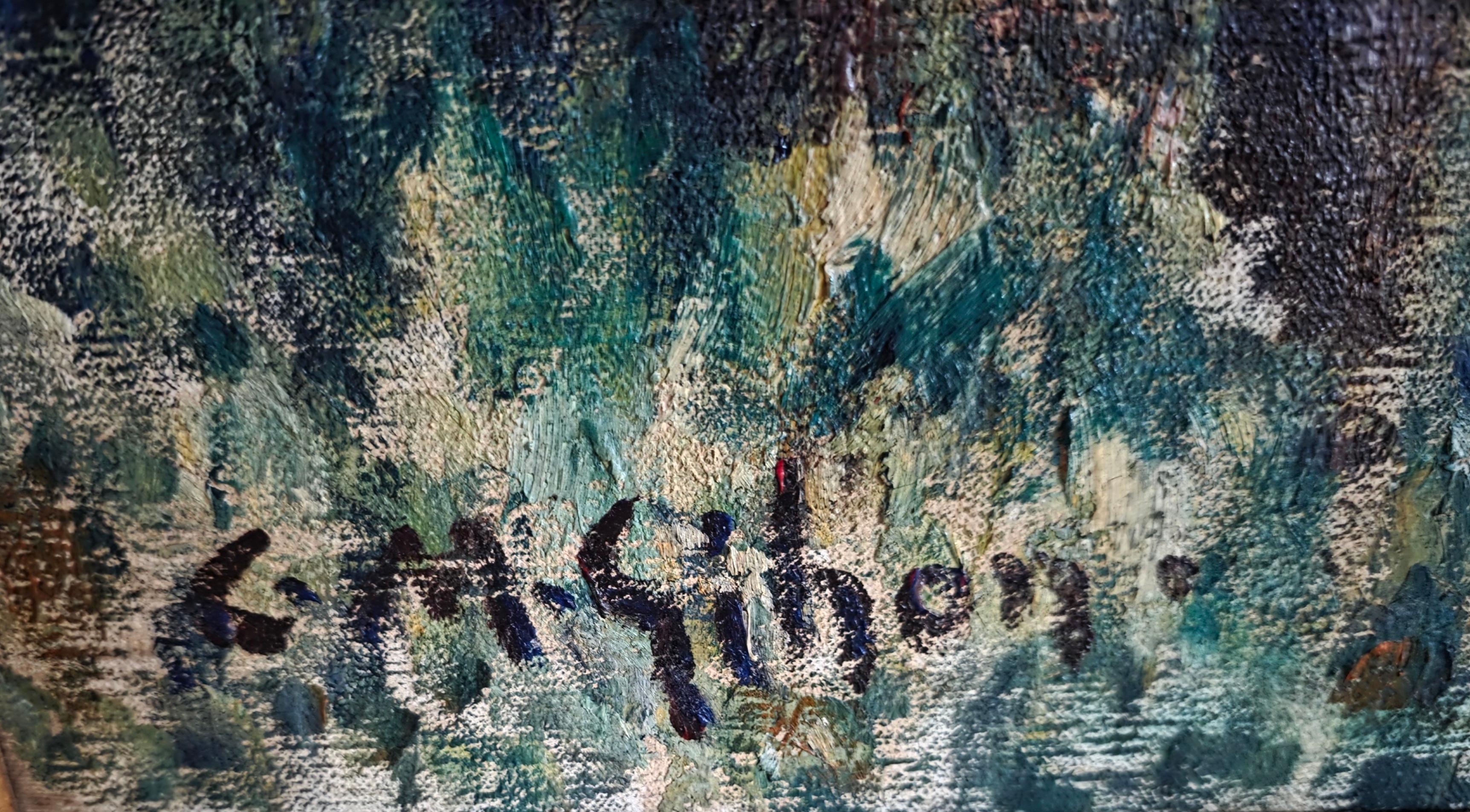 Sammeln von Wildblumen an einem windigen Tag (Braun), Landscape Painting, von Clarence Gihon