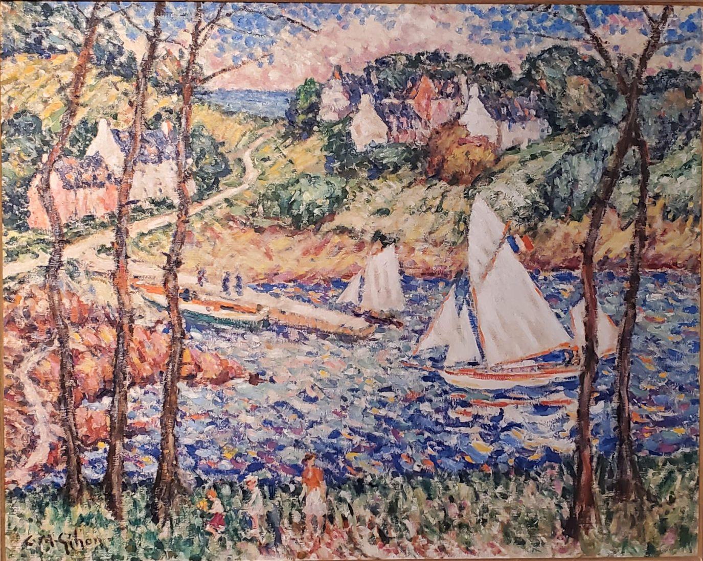 Sammeln von Wildblumen an einem windigen Tag (Post-Impressionismus), Painting, von Clarence Gihon