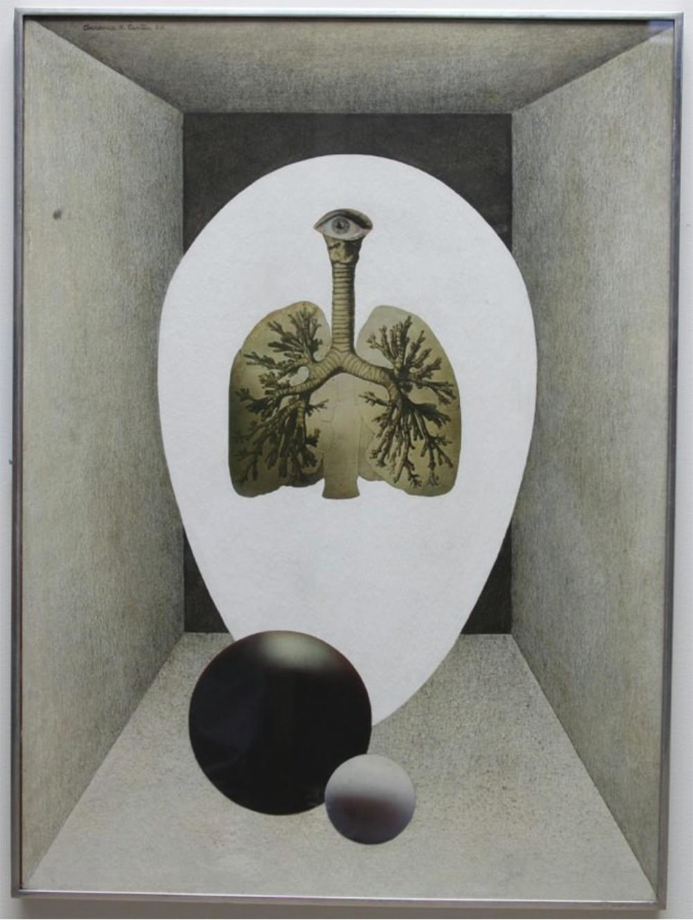 Chamber d'air, collage figuratif abstrait du milieu du siècle, Anatomy et ovoïdes - Painting de Clarence Holbrook Carter