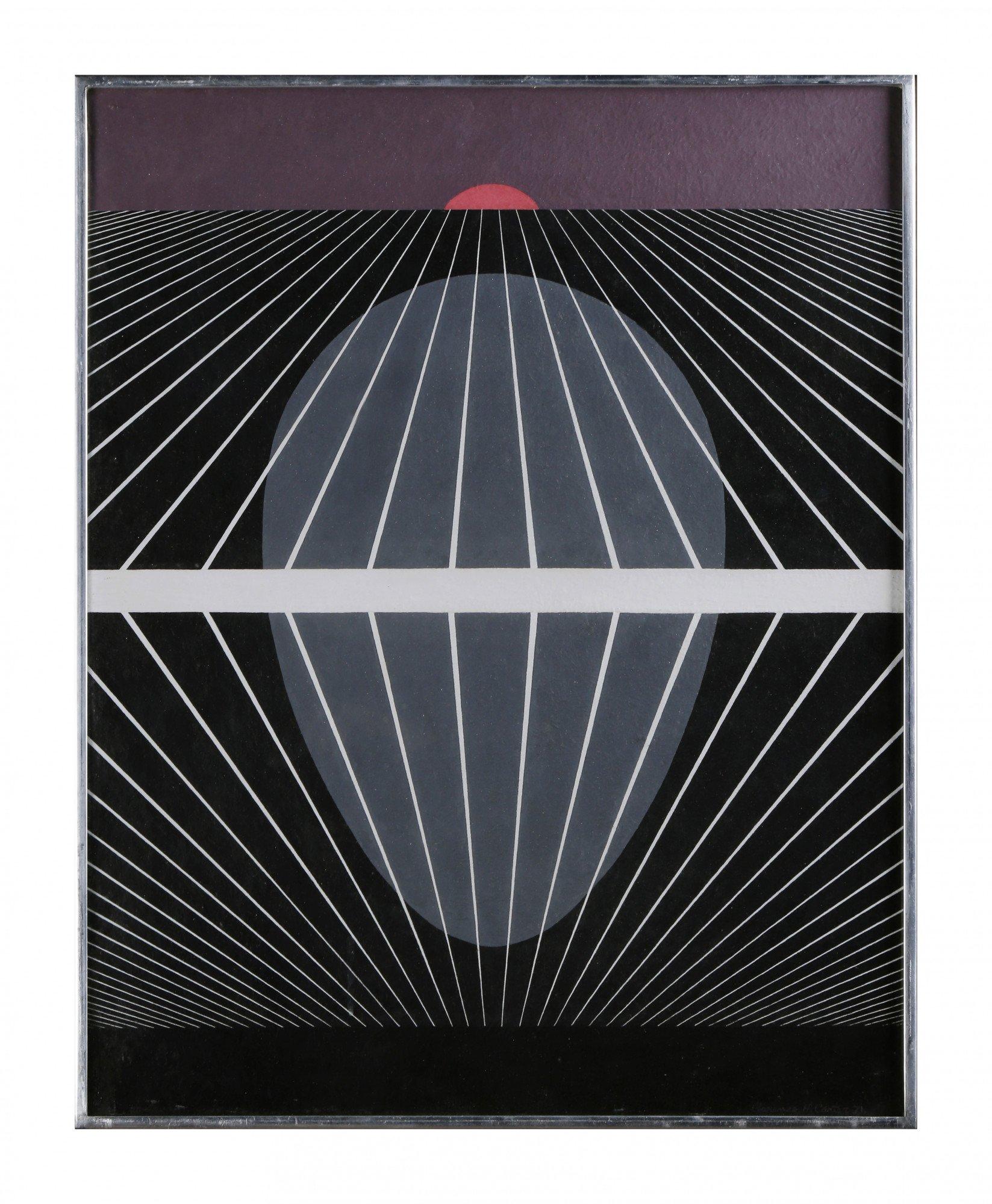 Kfig, eifrmiges, geometrisches, abstraktes Acryl, Schwarz & Grau, Mitte des Jahrhunderts – Painting von Clarence Holbrook Carter