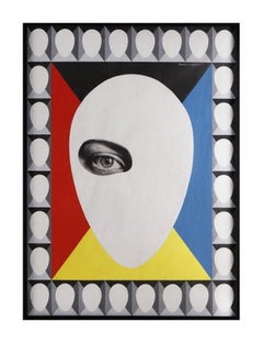 Chromatic, Ovoid Head, Geometric Figurative Abstract Acrylic & Collage Painting