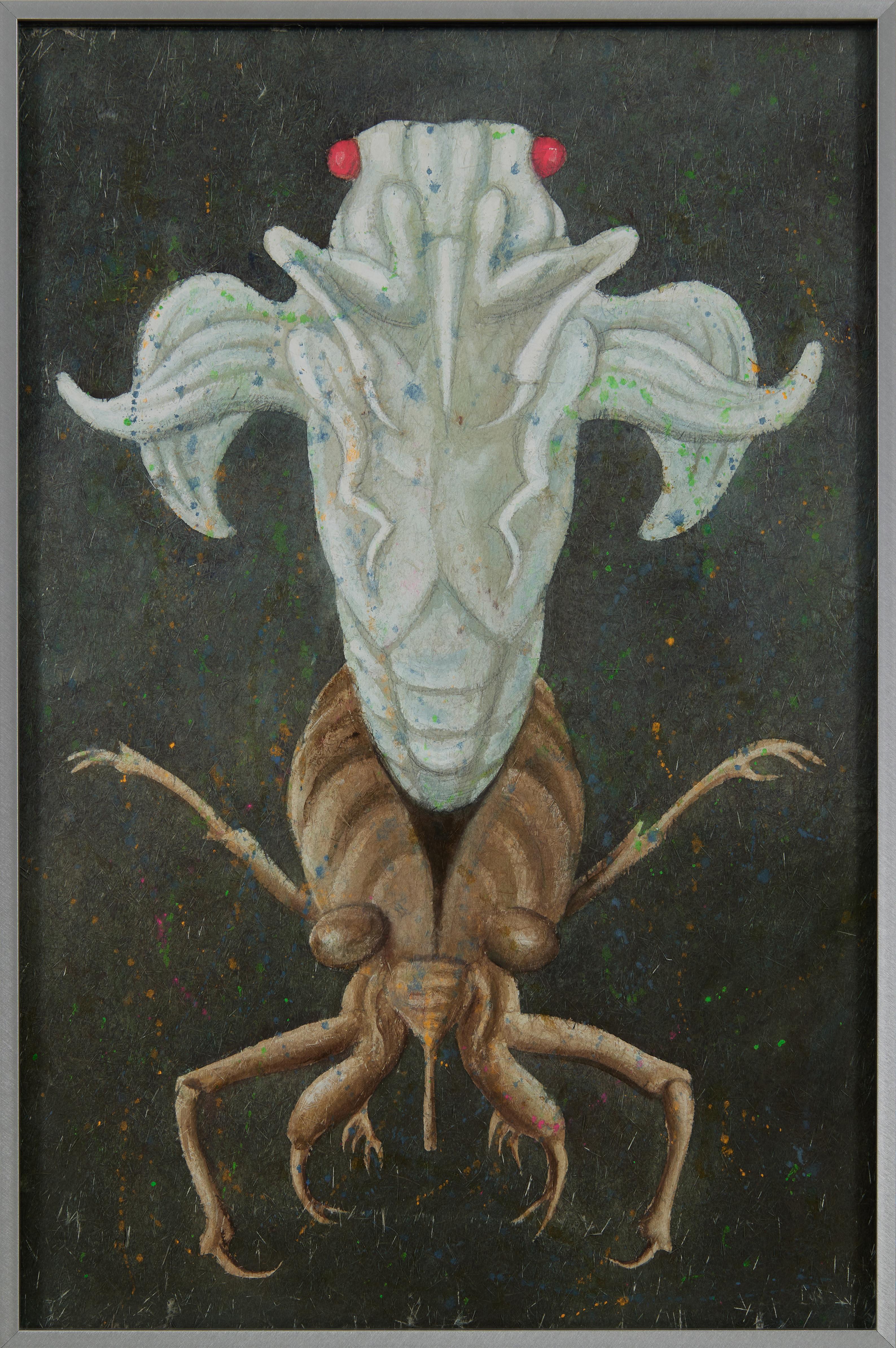 Cicada, Mid-century Figural Surrealist Cleveland School Painting, 1960s - Black Figurative Painting by Clarence Holbrook Carter
