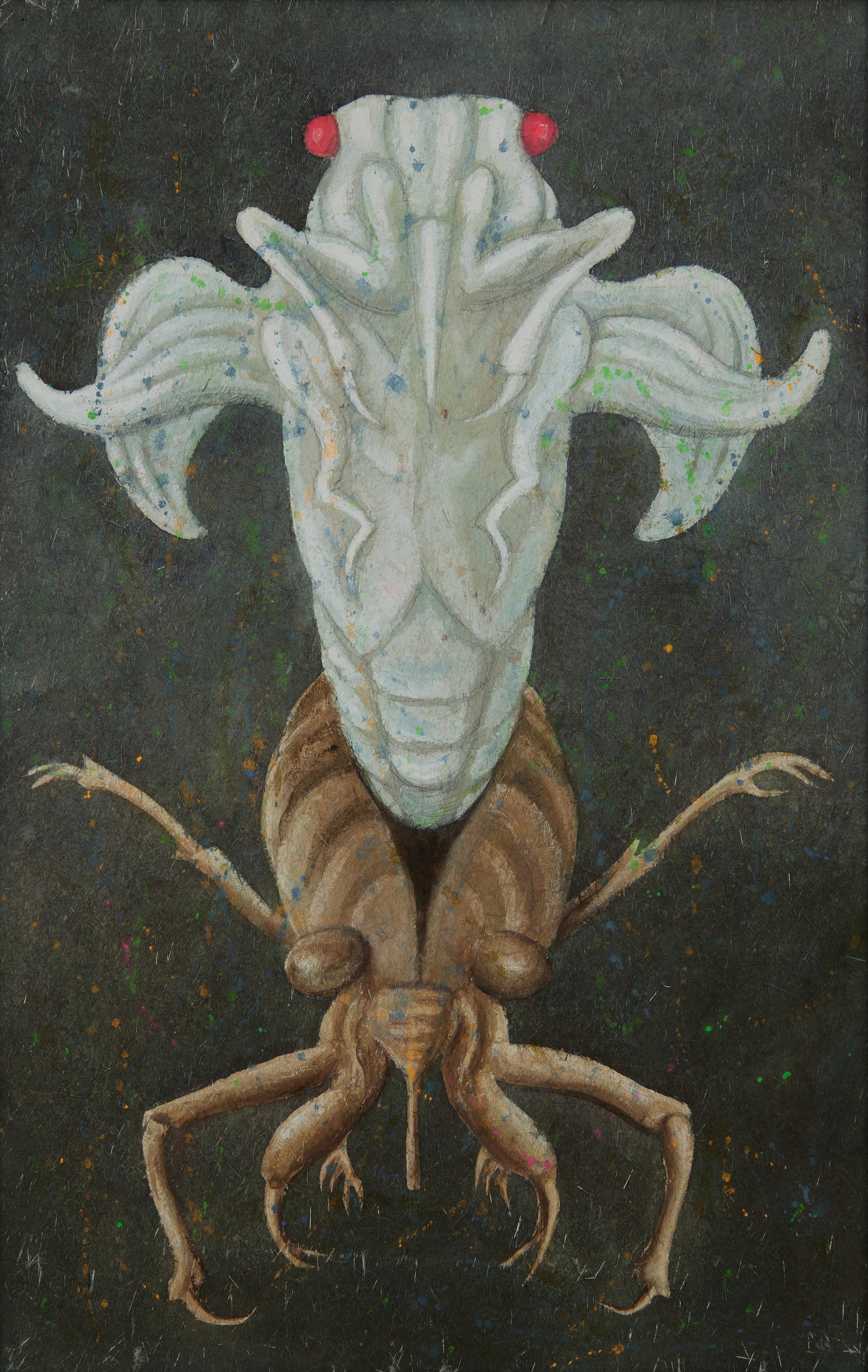 Cigarra, pintura surrealista figurativa de mediados de siglo de la Escuela de Cleveland, años 60