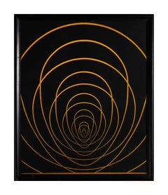 Expanding Mandala, Black and Orange Abstract Oval Mid-Century Painting