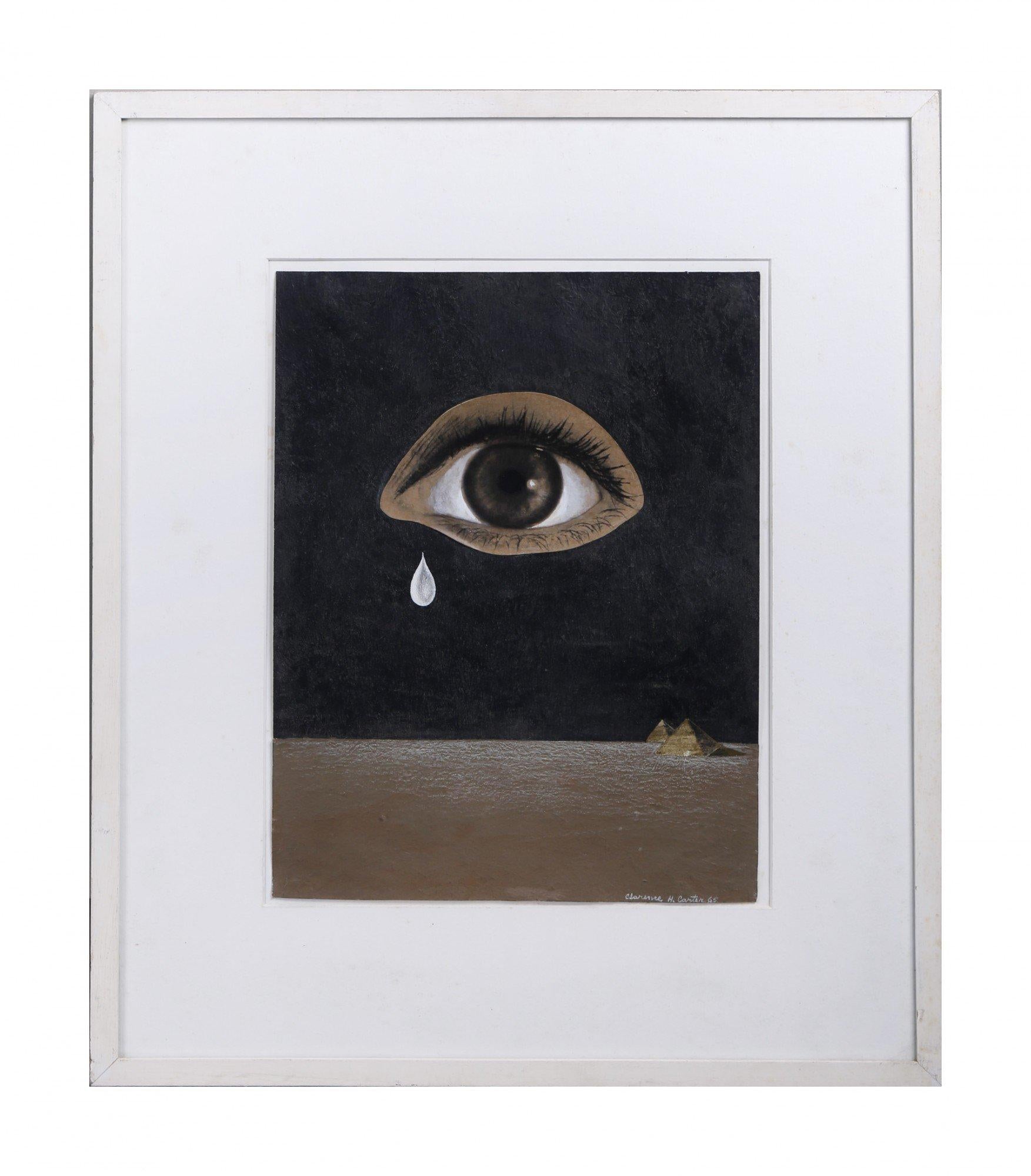 Ojo del desierto, collage abstracto figurativo, pintura surrealista en negro y marrón - Mixed Media Art moderno estadounidense de Clarence Holbrook Carter