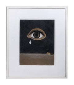 Eye of the Desert, Figural Abstract collage, Surrealist Black & Brown painting