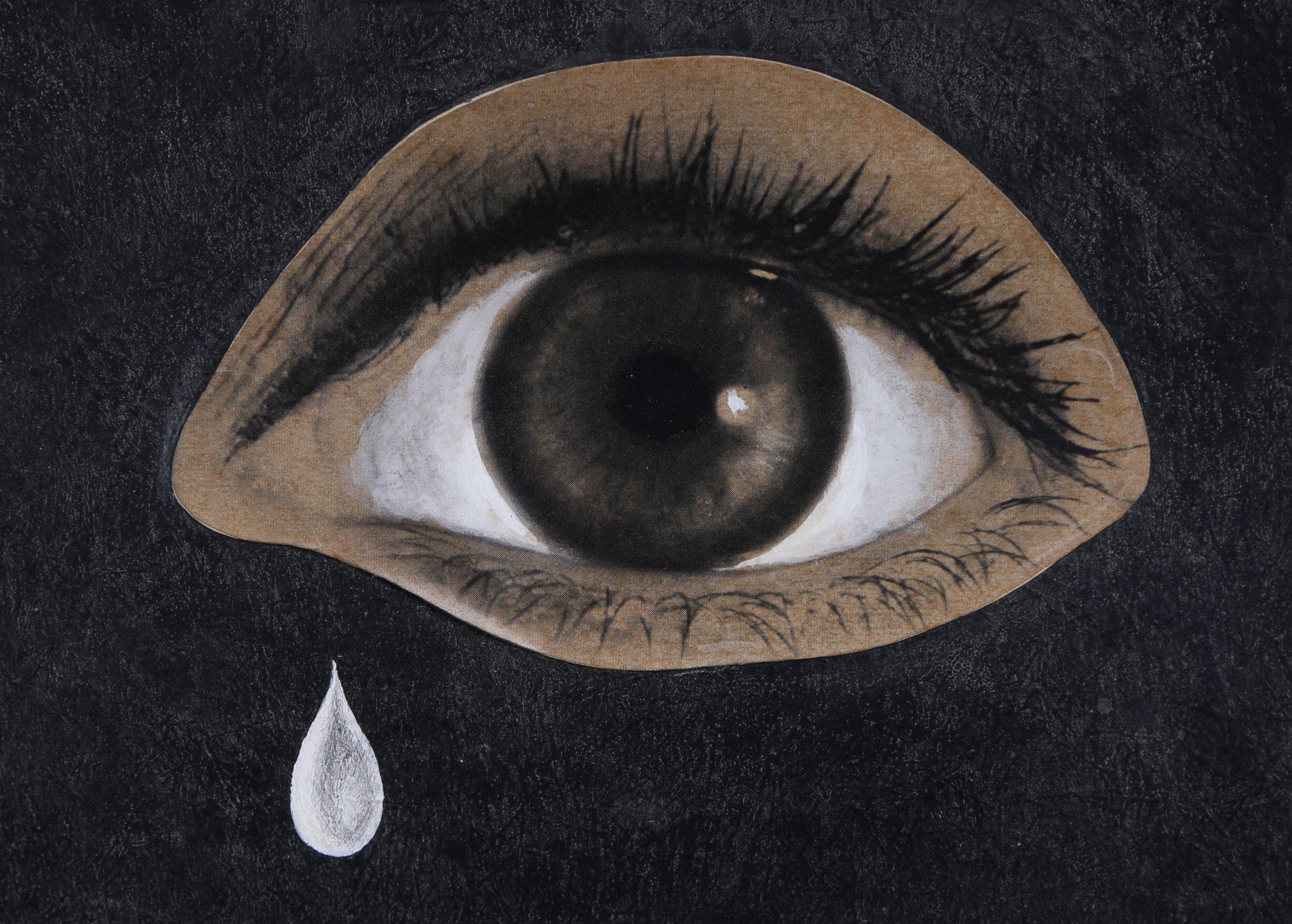 Das Auge der Wste, figurale abstrakte Collage, surrealistisches Gemlde in Schwarz und Braun (Amerikanische Moderne), Mixed Media Art, von Clarence Holbrook Carter