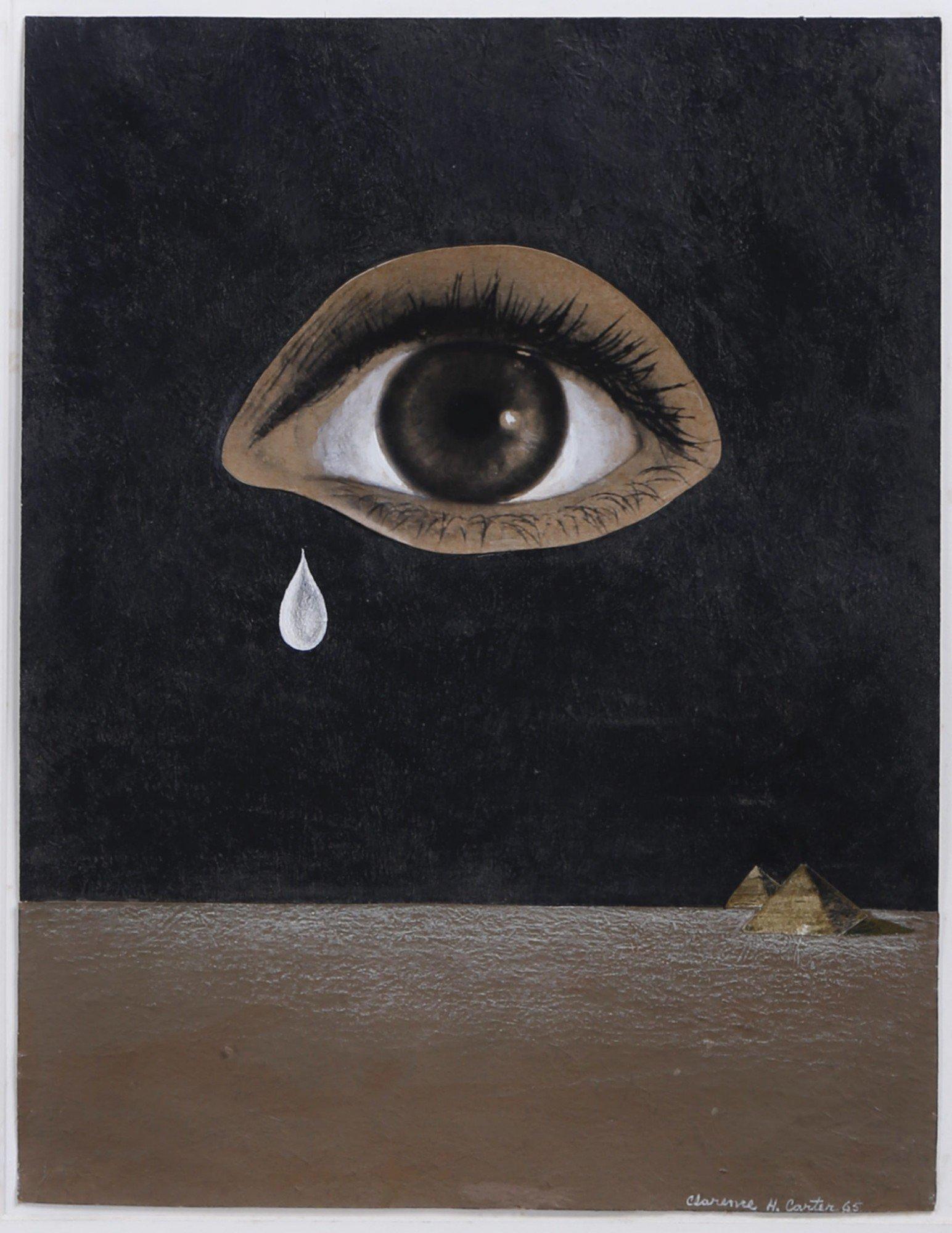 Das Auge der Wste, figurale abstrakte Collage, surrealistisches Gemlde in Schwarz und Braun – Mixed Media Art von Clarence Holbrook Carter