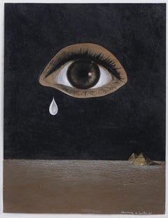Eye of the Desert, Figural Abstract collage, Surrealist Black & Brown painting