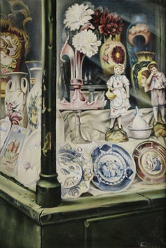 Hospitalities Long Past, 1940s Oil Painting of Store Front