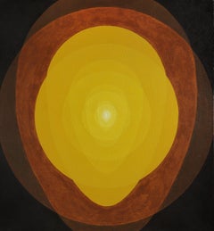 Large Mid-Century Yellow Mandala, Ovoid Figural Abstract Painting