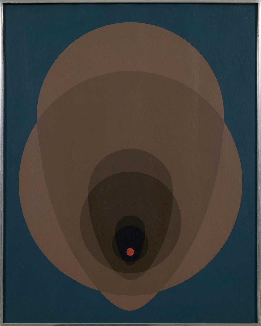 Mandala Nr. 15, Abstraktes eiförmiges, geometrisches Gemälde der Cleveland School aus der Mitte des Jahrhunderts – Painting von Clarence Holbrook Carter