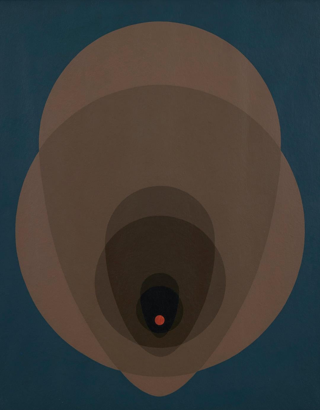 Clarence Holbrook Carter Abstract Painting – Mandala Nr. 15, Abstraktes eiförmiges, geometrisches Gemälde der Cleveland School aus der Mitte des Jahrhunderts