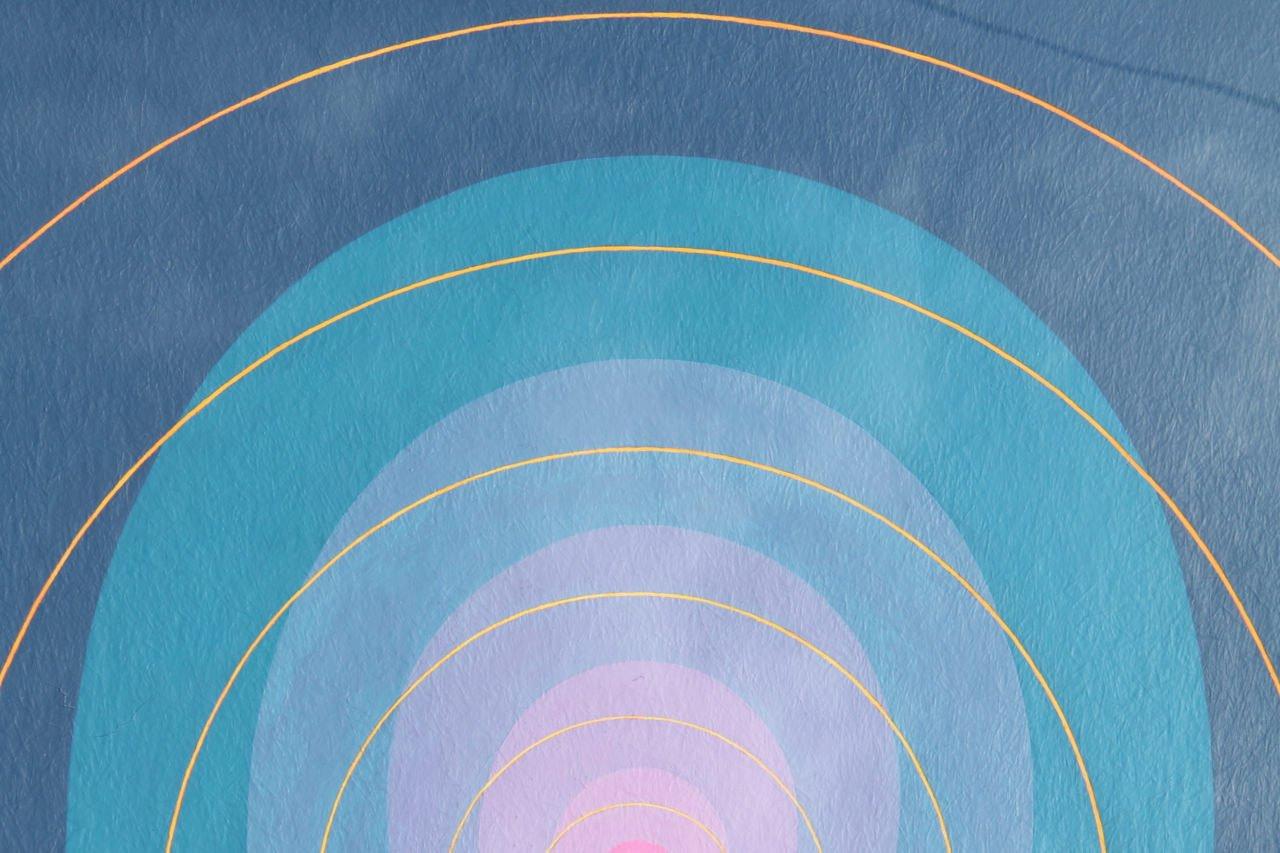 Mandala No. 5, Blue Abstract Ovoid Mid-Century Painting For Sale 1