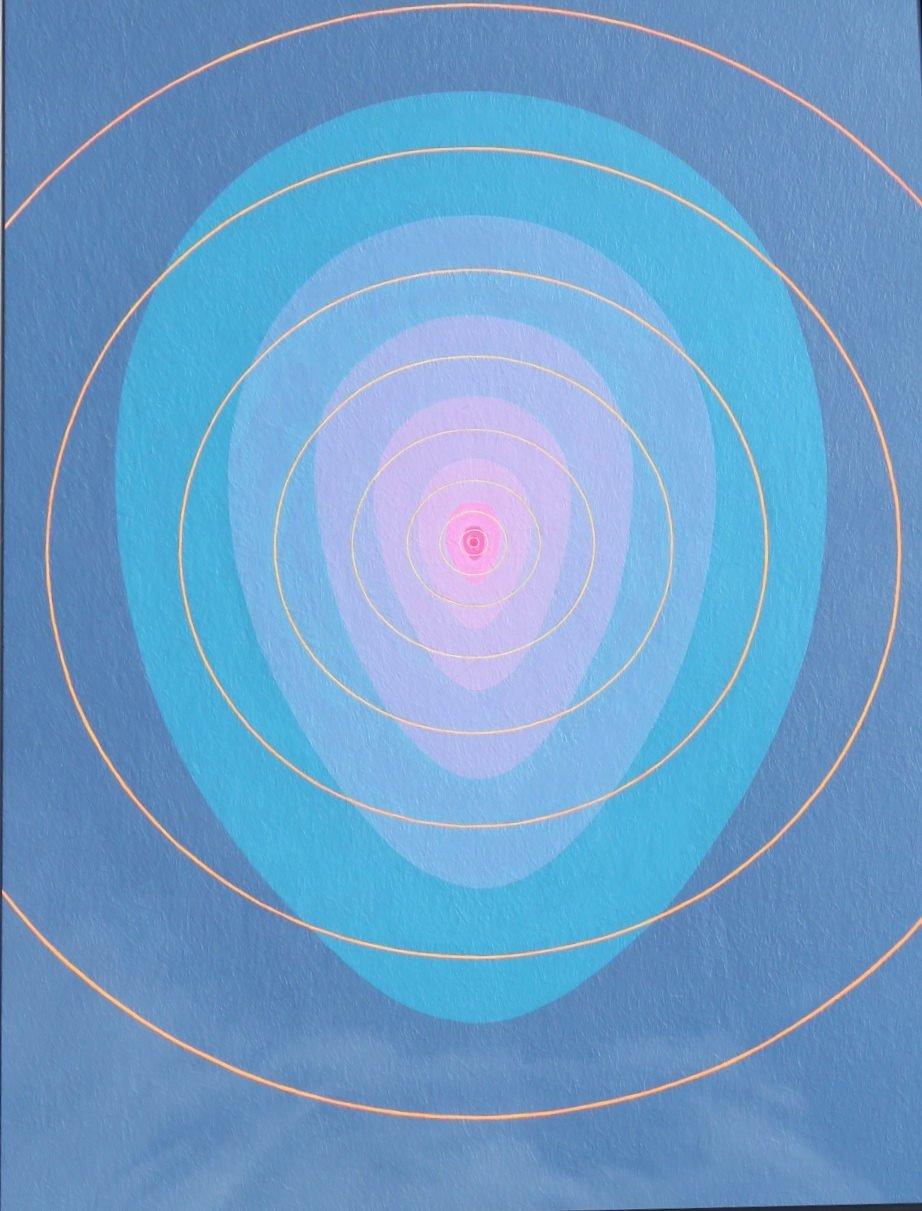Mandala No. 5, Blue Abstract Ovoid Mid-Century Painting For Sale 3