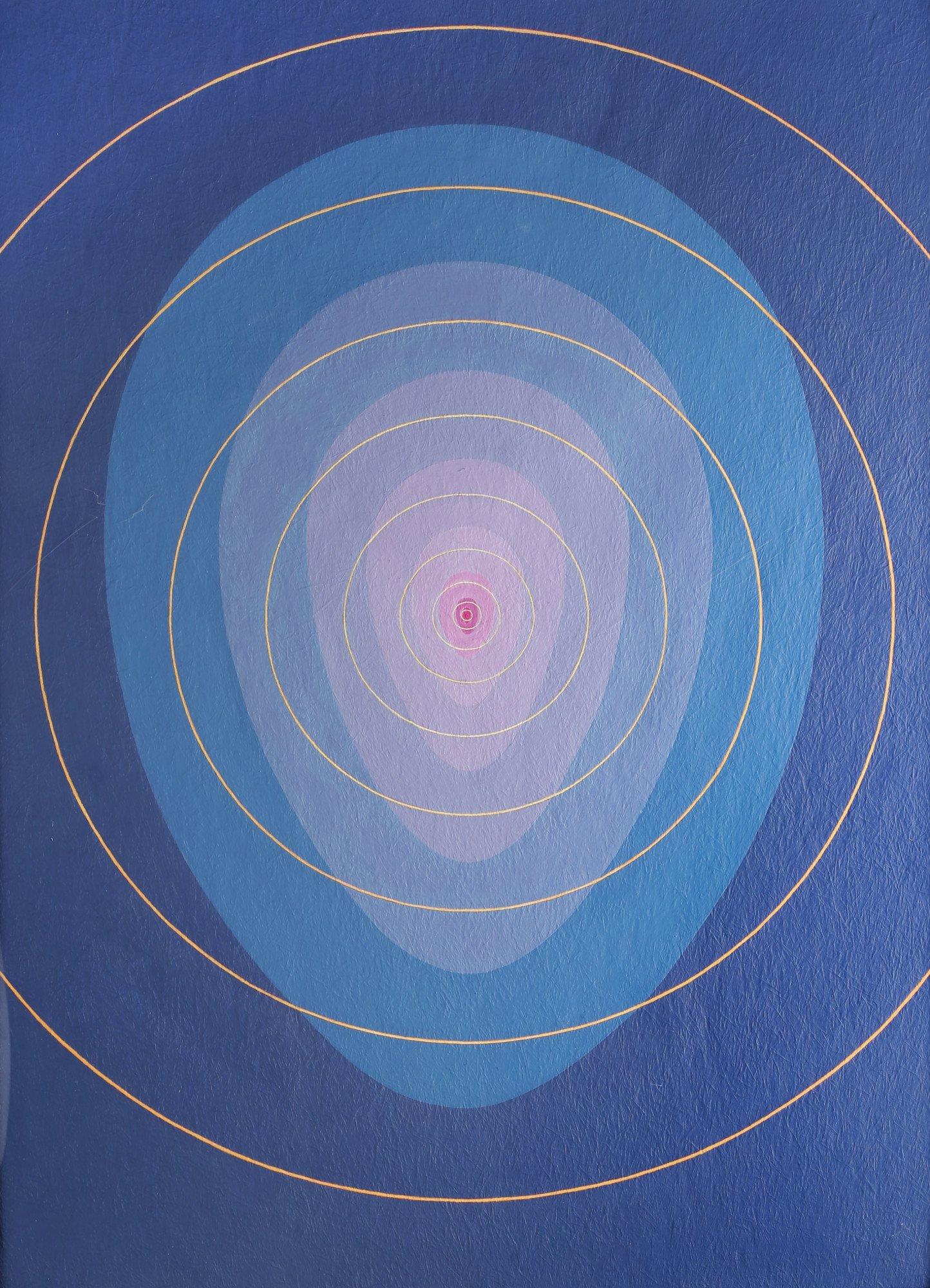 Clarence Holbrook Carter Abstract Painting - Mandala No. 5, Blue Abstract Ovoid Mid-Century Painting