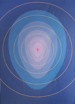 Mandala No. 5, Blue Abstract Ovoid Mid-Century Painting