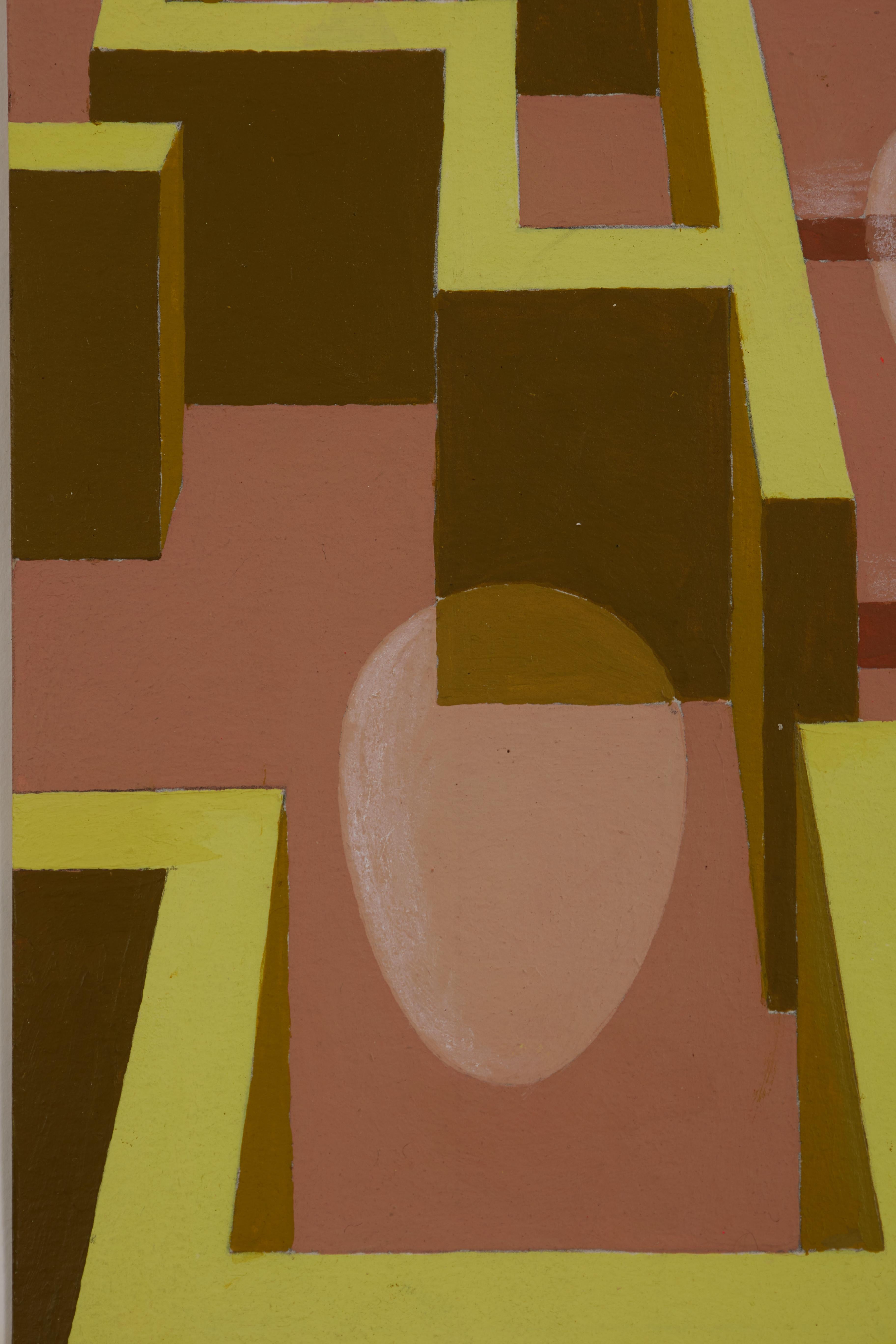 Maze, 20th Century Geometric Figurative Abstract Acrylic Painting For Sale 1
