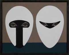 Medieval Heads, mid-century figural surrealist acrylic painting