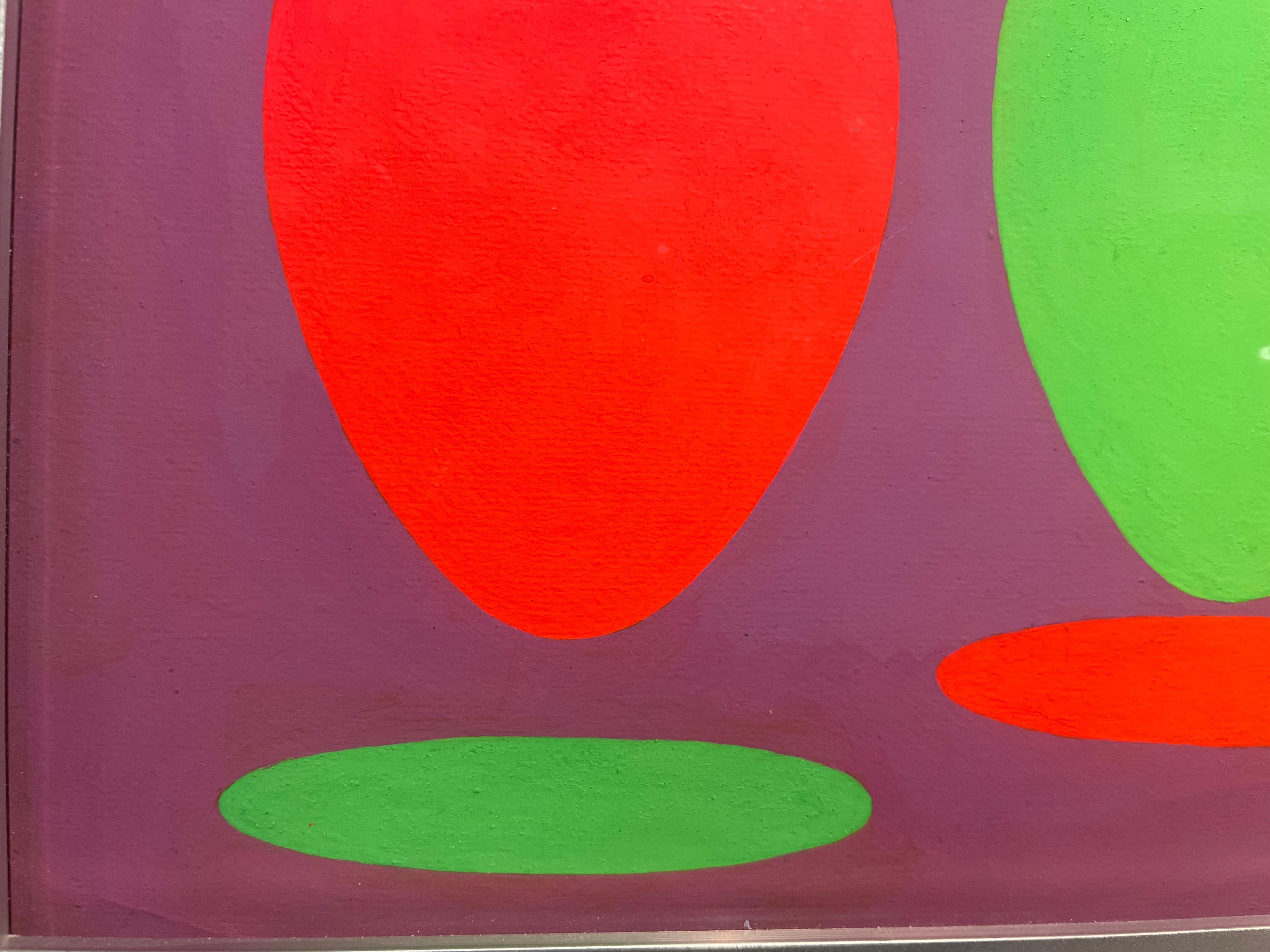 Neon Ovoids, Abstraktes Neon-Orange-, Grün- und Rosa-Acrylgemälde aus der Jahrhundertmitte (Surrealismus), Painting, von Clarence Holbrook Carter