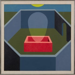 Night Garden, mid-century figural surrealist acrylic painting, Cleveland School