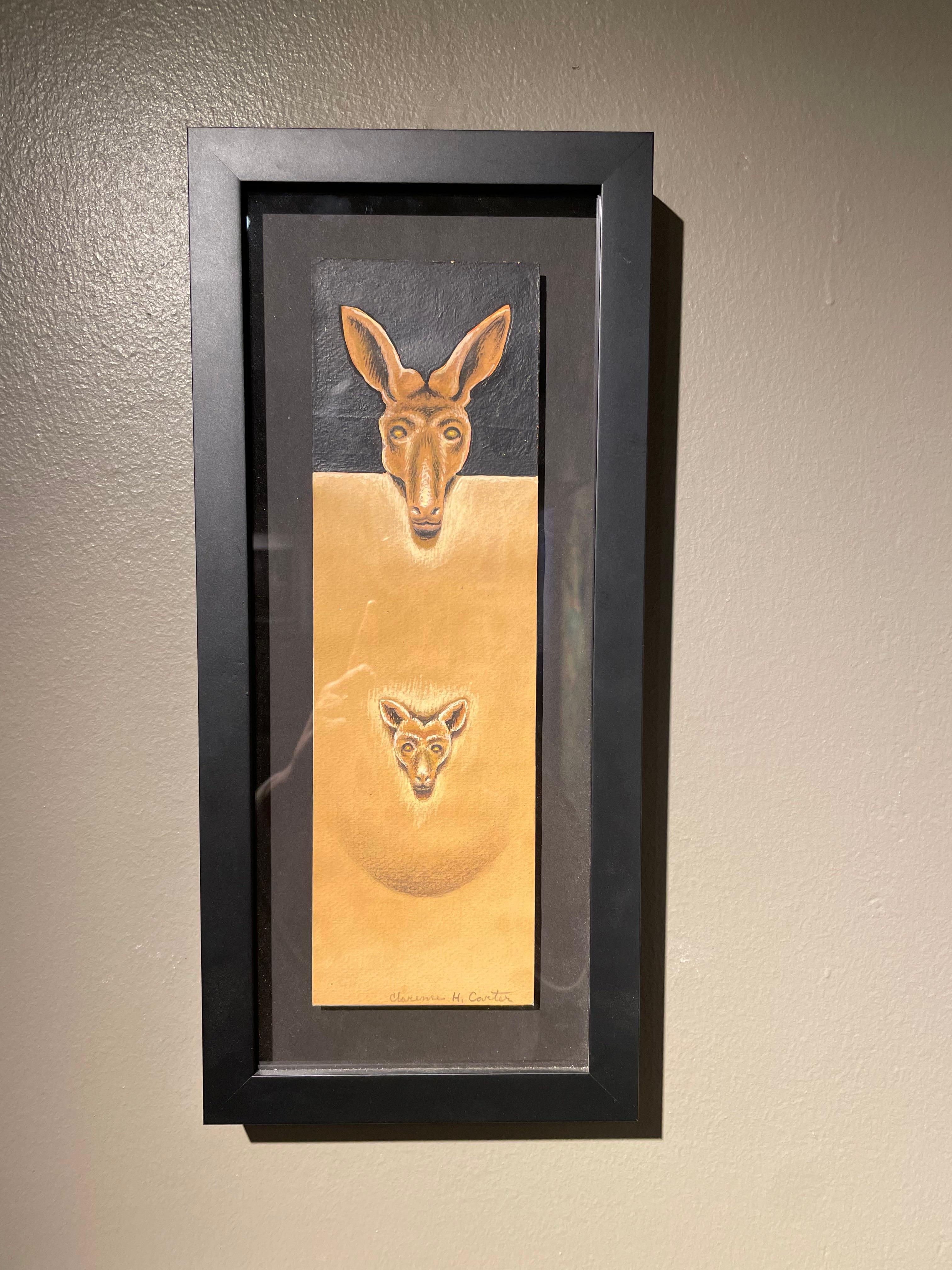 Sopra e al di sopra di tutto: Canguro, pittura acrilica figurativa di metà secolo - Animal Painting Marrone di Clarence Holbrook Carter