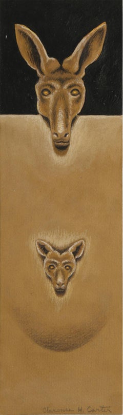 Over and Above: Kangaroo, Mid-Century Figurative acrylic painting