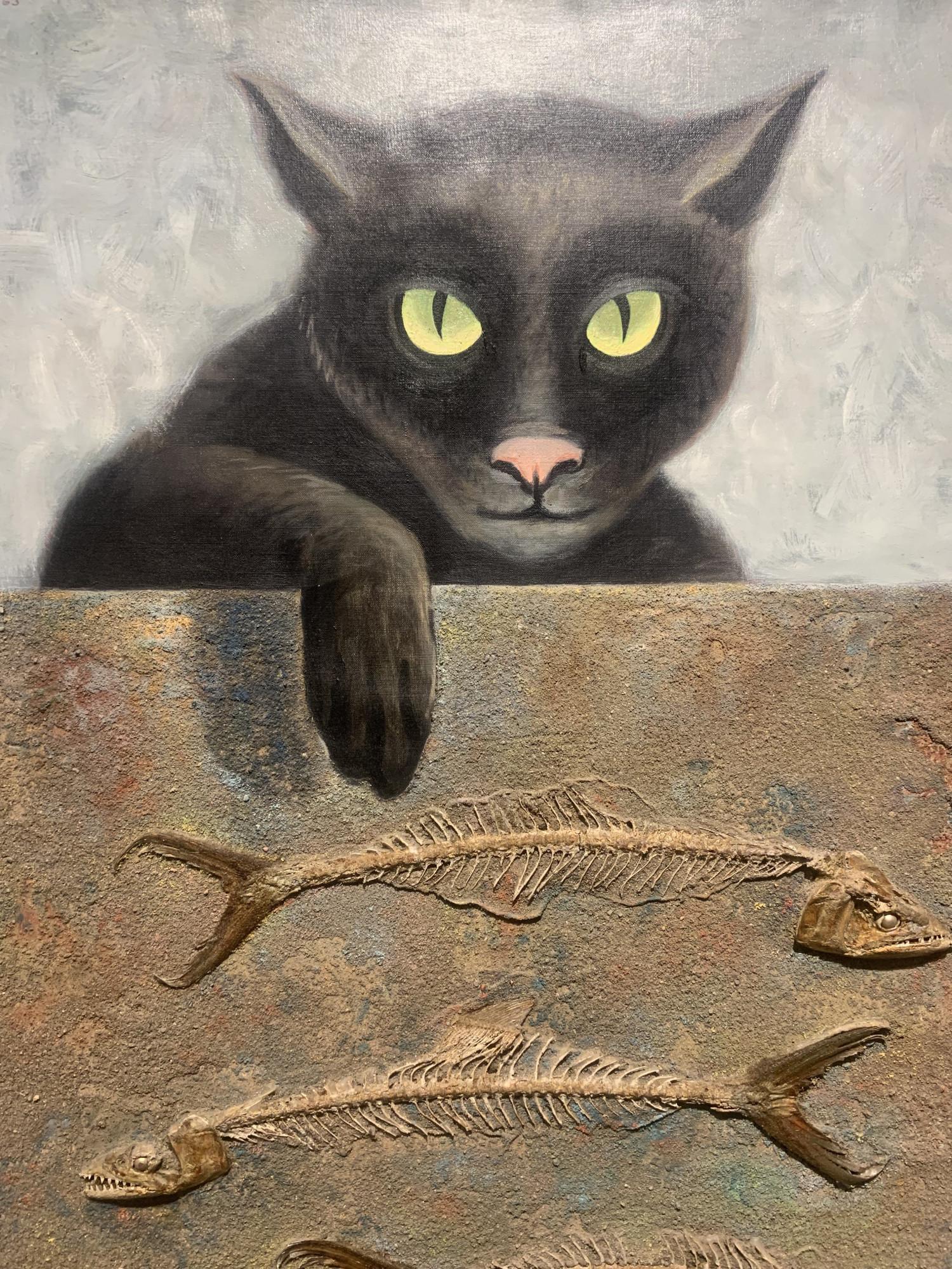 Over and Above: No. 6, Surreal Cat w/ Fish Bones, 20th Century Cleveland School For Sale 3