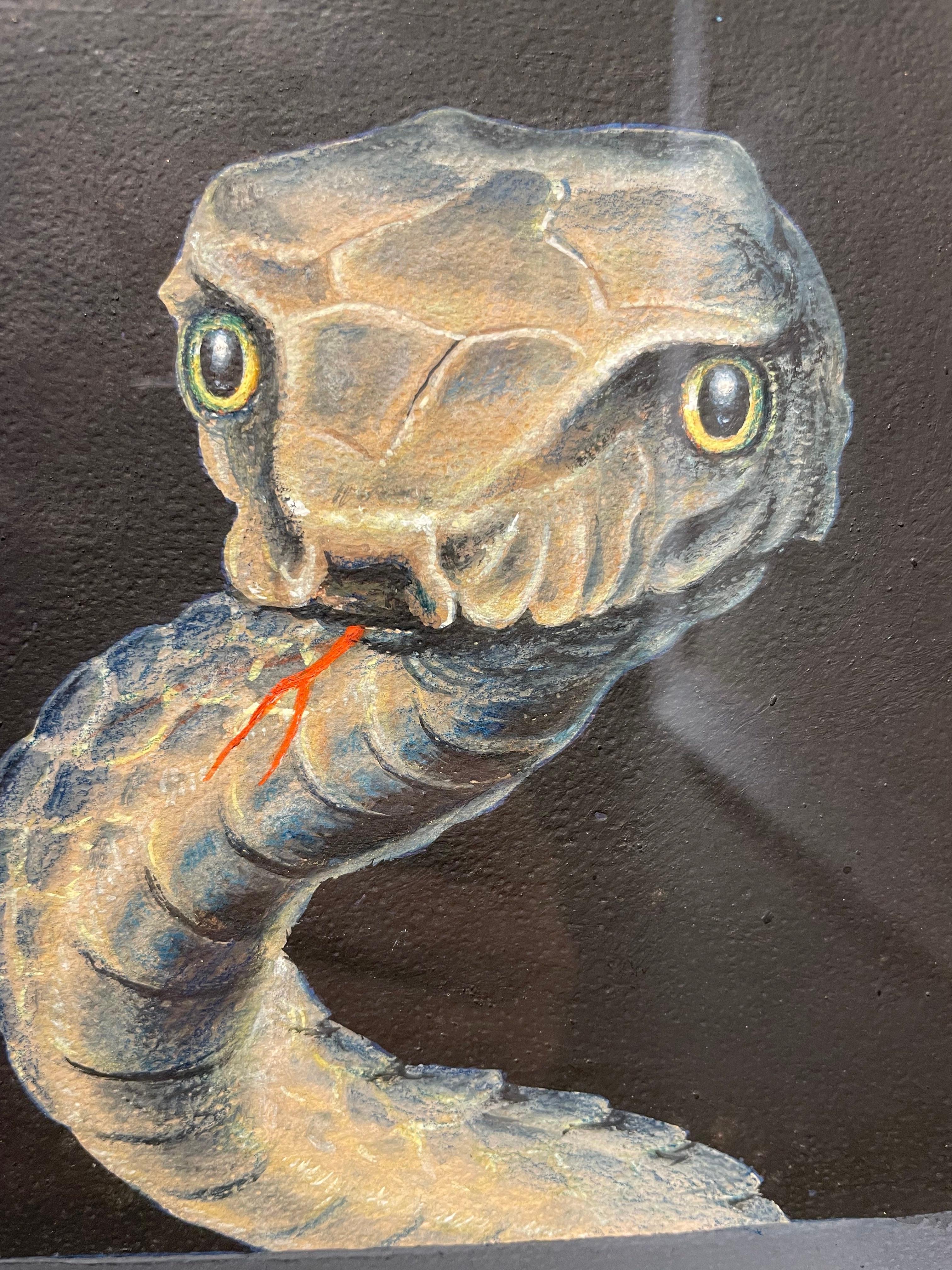 Por encima de la sorpresa (Serpiente), pintura sobre serpientes de los años 60, Escuela de Cleveland - Animal Painting Negro de Clarence Holbrook Carter