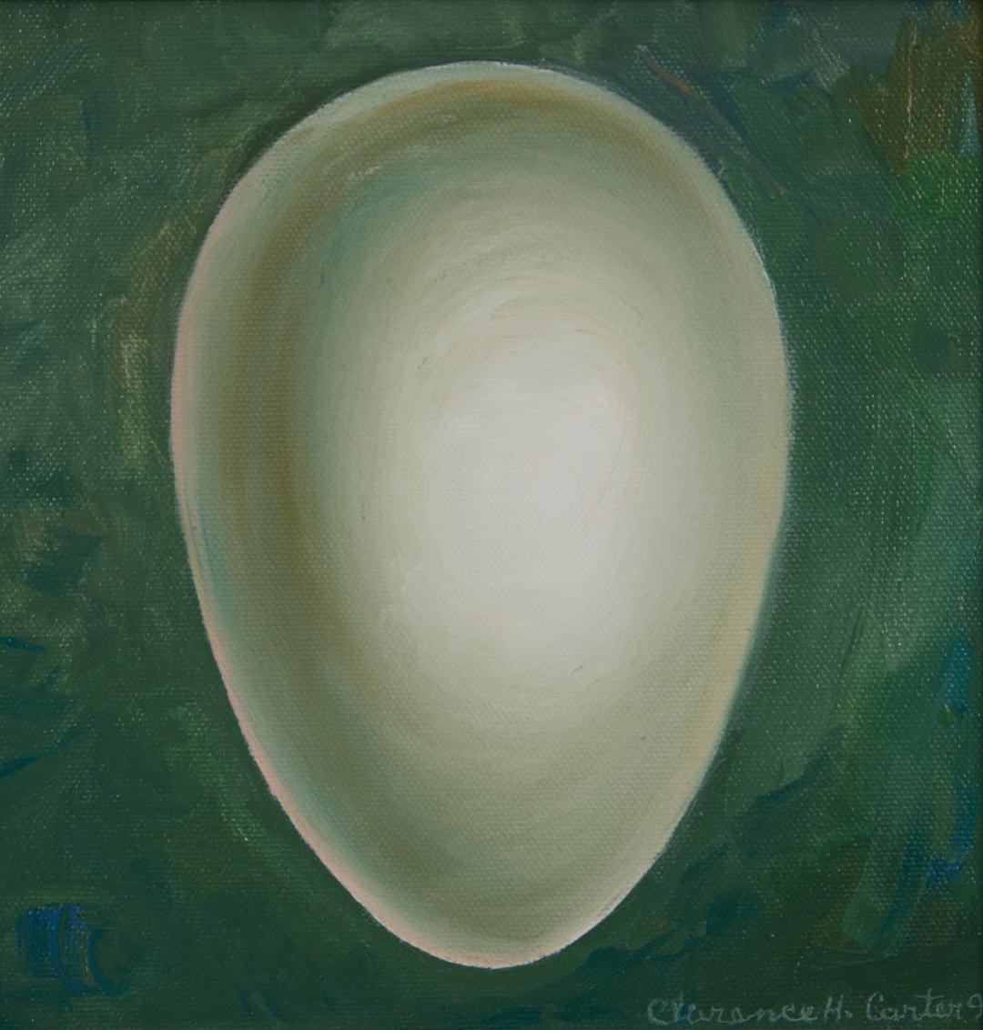 Clarence Holbrook Carter Figurative Painting - Ovoid, geometrical figural surrealist acrylic painting, Cleveland School artist