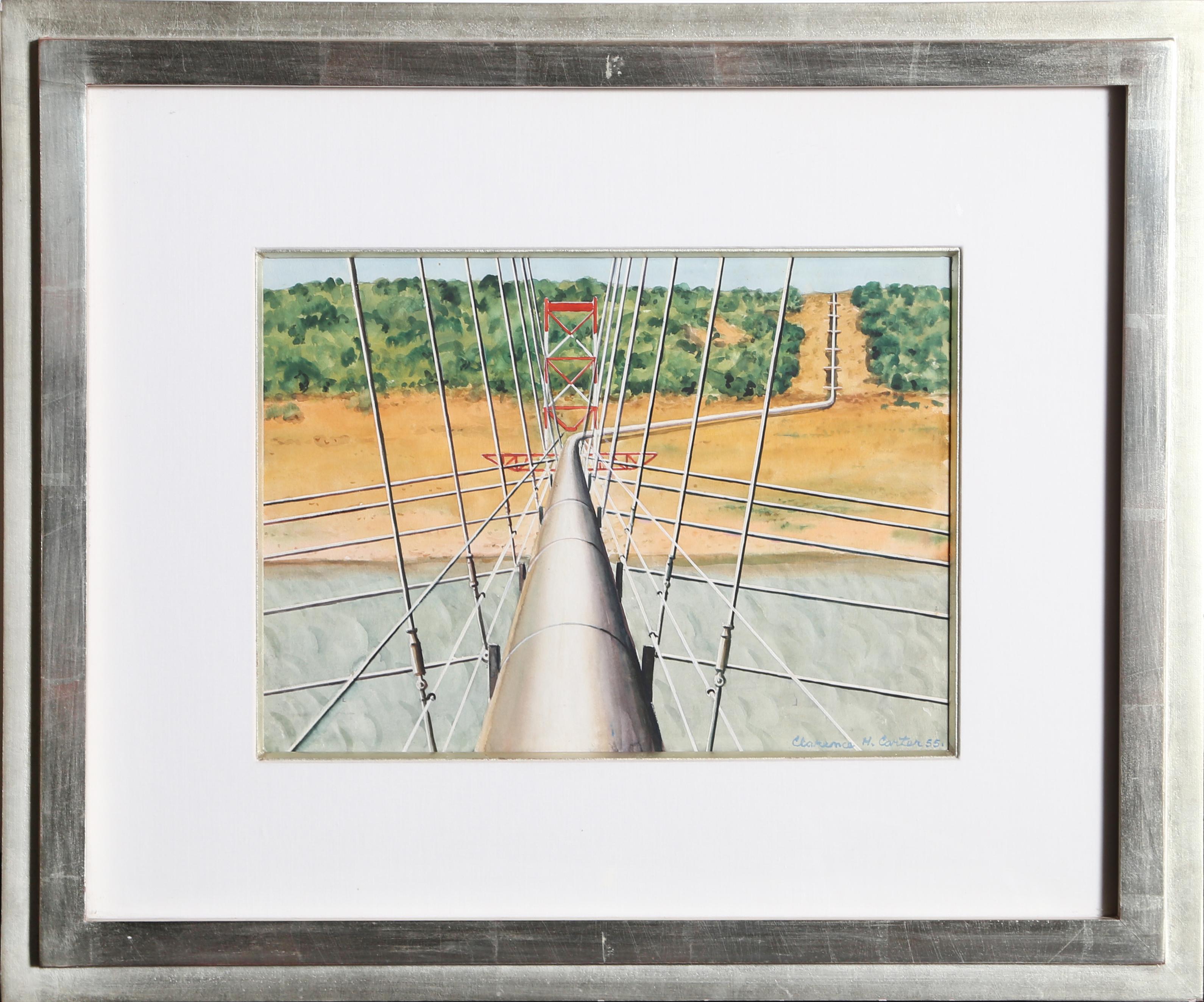 Landscape Painting de Clarence Holbrook Carter - Tubería, 1955 Gouache sobre papel firmado por Clarence Carter