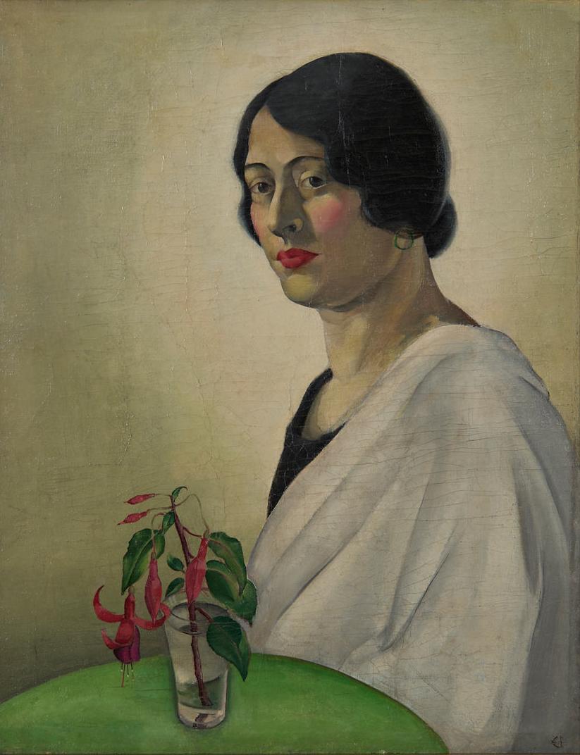 Portrait de femme au fuchsia, début du 20e siècle Nature morte - Painting de Clarence Holbrook Carter
