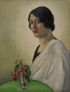 Portrait of Woman with Fuchsia, Early 20th Century Still Life