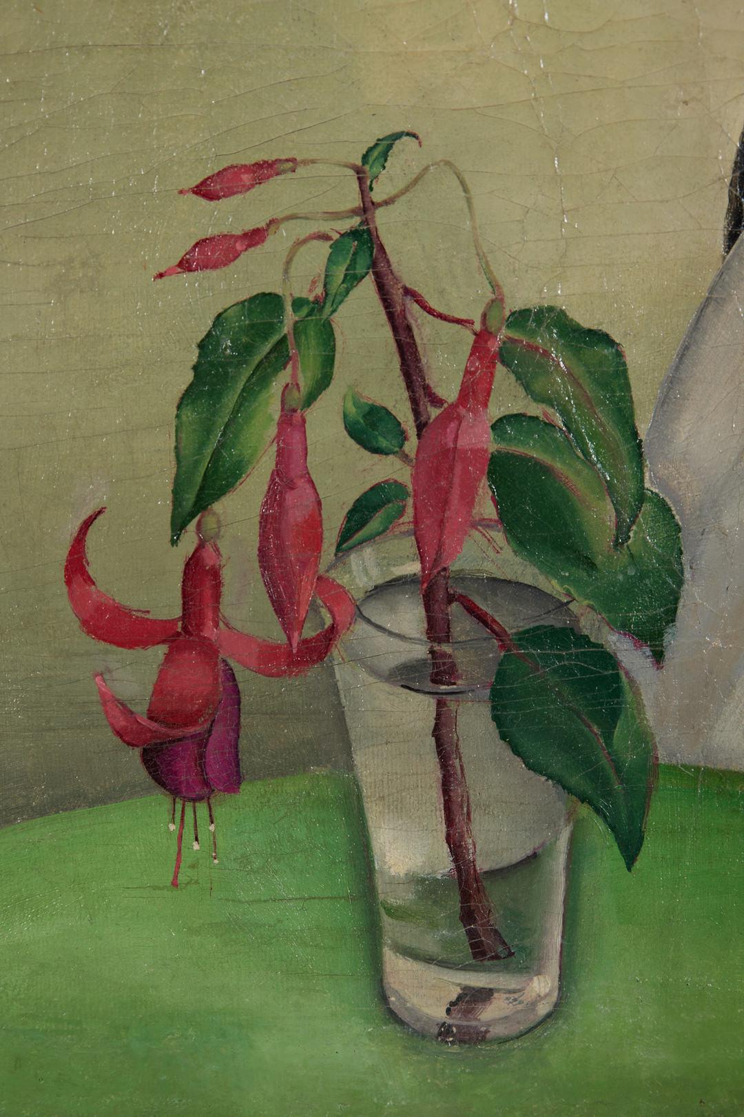 Portrait de femme au fuchsia, début du 20e siècle Nature morte - Modernisme américain Painting par Clarence Holbrook Carter