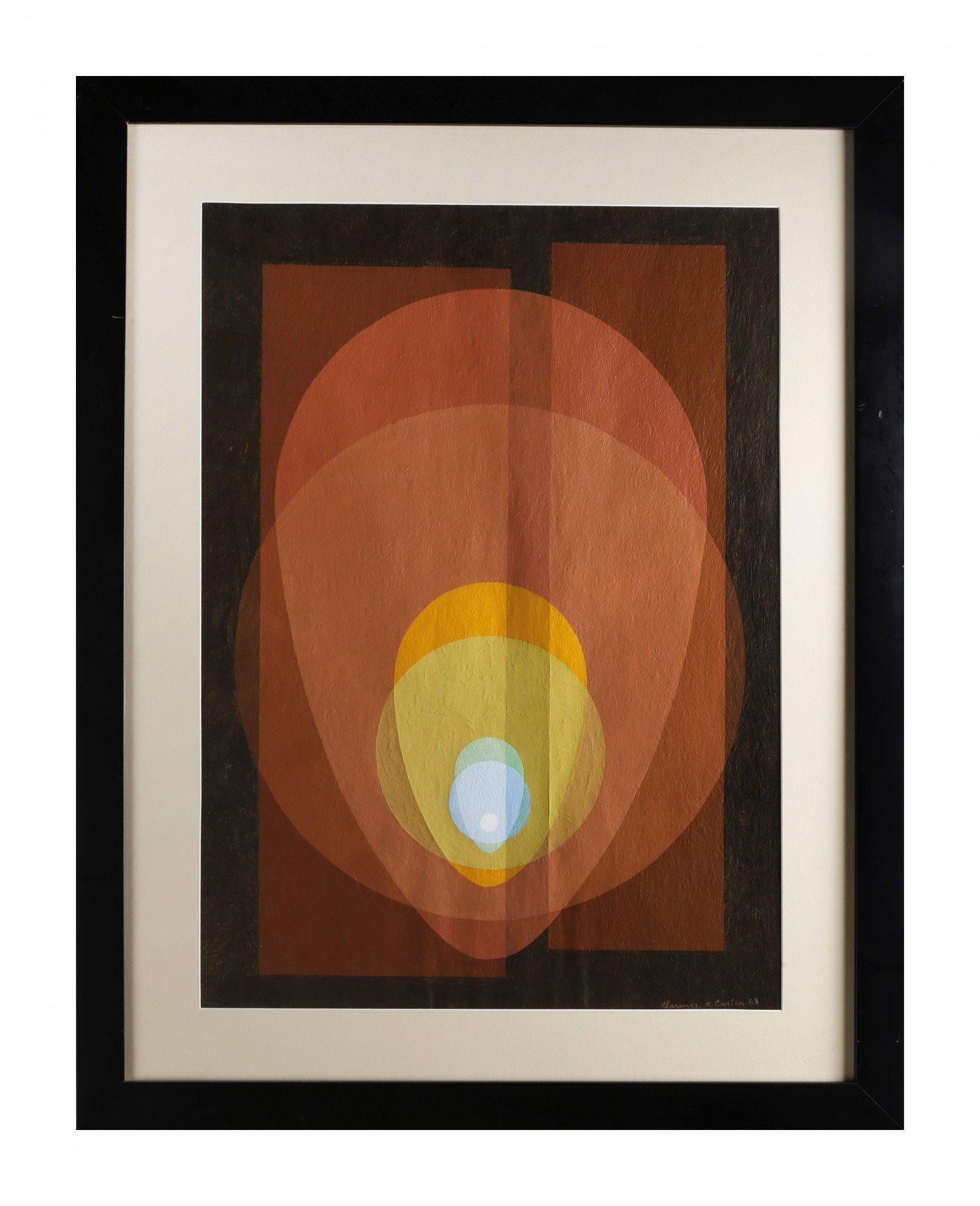 Rainbow Mandala, Mid Century Abstract Red and Yellow Acrylic Painting - Brown Figurative Painting by Clarence Holbrook Carter