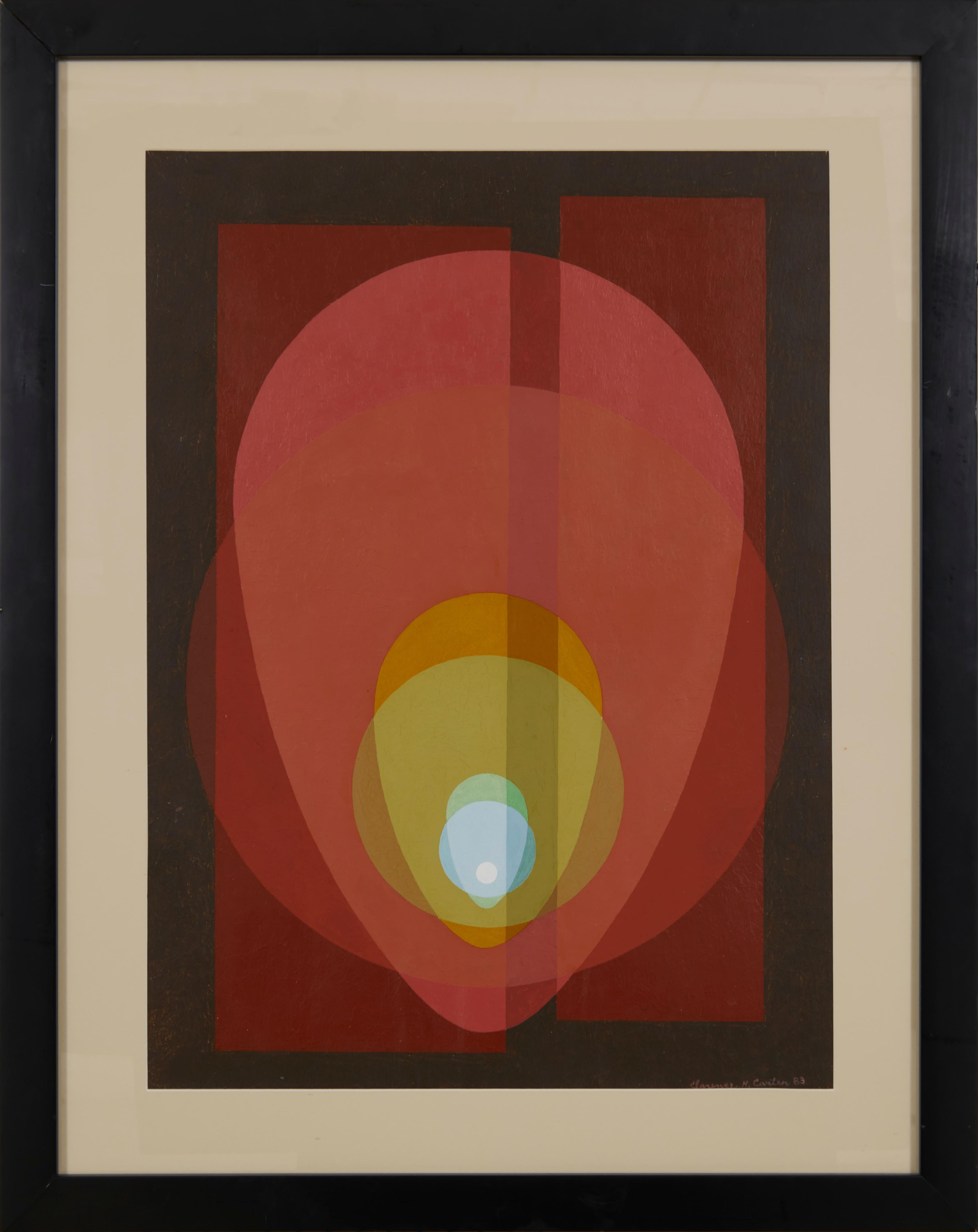 Mandala arc-en-ciel, peinture acrylique abstraite rouge et jaune du milieu du siècle dernier - Painting de Clarence Holbrook Carter
