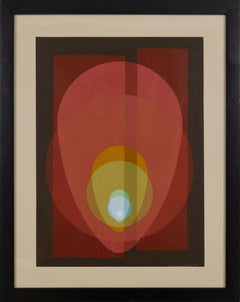 Rainbow Mandala, Mid Century Abstract Red and Yellow Acrylic Painting