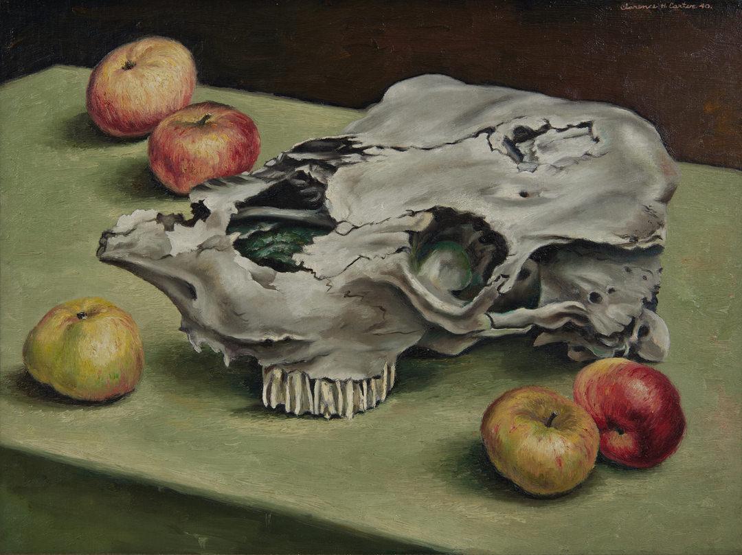 Still Life with Apples and Skull, Figurative Oil Painting by Ohio Artist