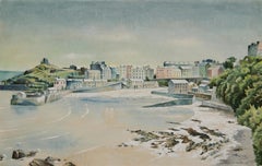 Vintage Tenby, Coast of Wales Shoreline, View of Ocean 
Village