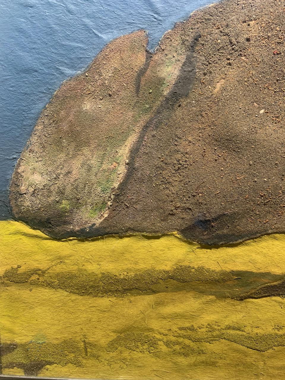 Terror of History n 1, acrylique et sable abstrait du milieu du sicle, bleu et jaune - Painting de Clarence Holbrook Carter