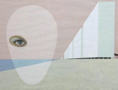 The Gold Coast, Mid-Century Pastel Pink & Green Painting of Ovoid, Miami