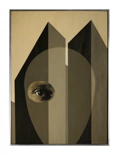 The Mayor, Mid-Century Ovoid Figural Abstract Acrylic & Collage with Eye