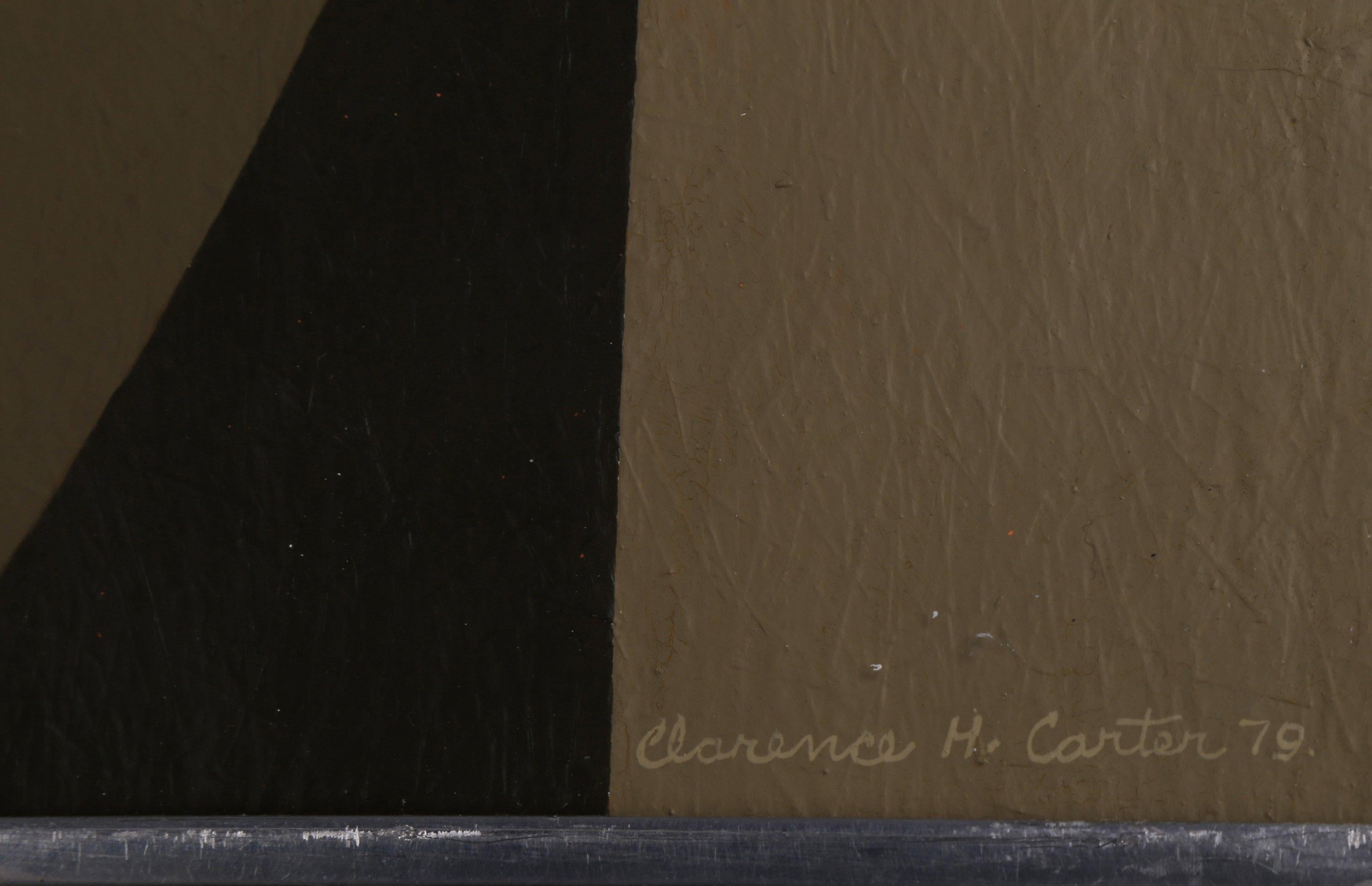 Elfenbeinfarbenes figurales abstraktes Acryl und Collage mit Auge, Mayor, Mitte des Jahrhunderts (Schwarz), Abstract Painting, von Clarence Holbrook Carter