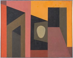 The Way Out, figural abstract vibrant orange geometric acrylic painting