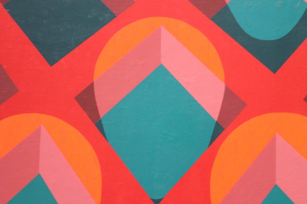 Transection No. 3, Pittura acrilica astratta geometrica figurale ovoidale al neon - Painting American Modern di Clarence Holbrook Carter