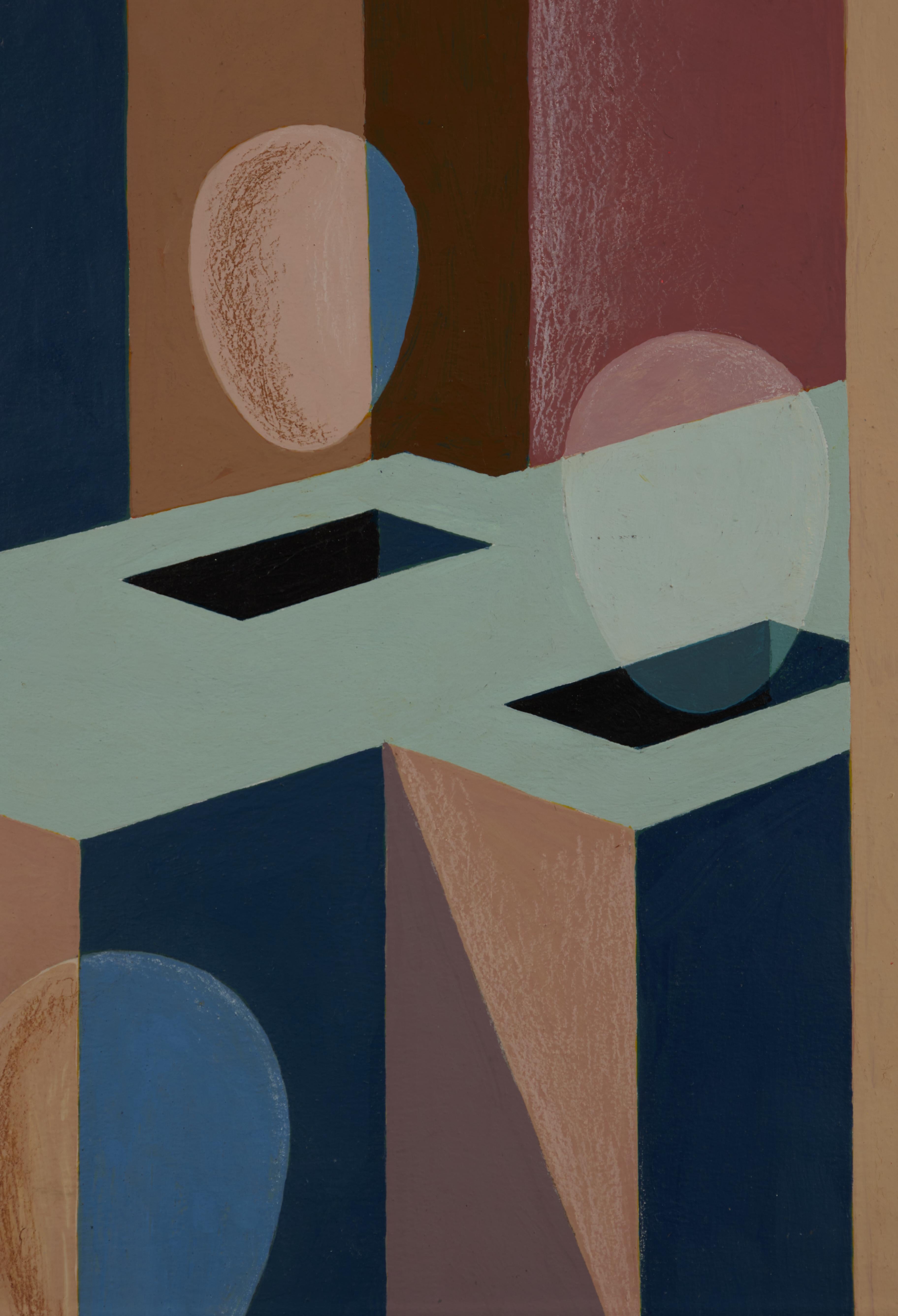 Transection mit architektonischen Formen, Geometrisches, figuratives, abstraktes Acryl  (Amerikanische Moderne), Painting, von Clarence Holbrook Carter